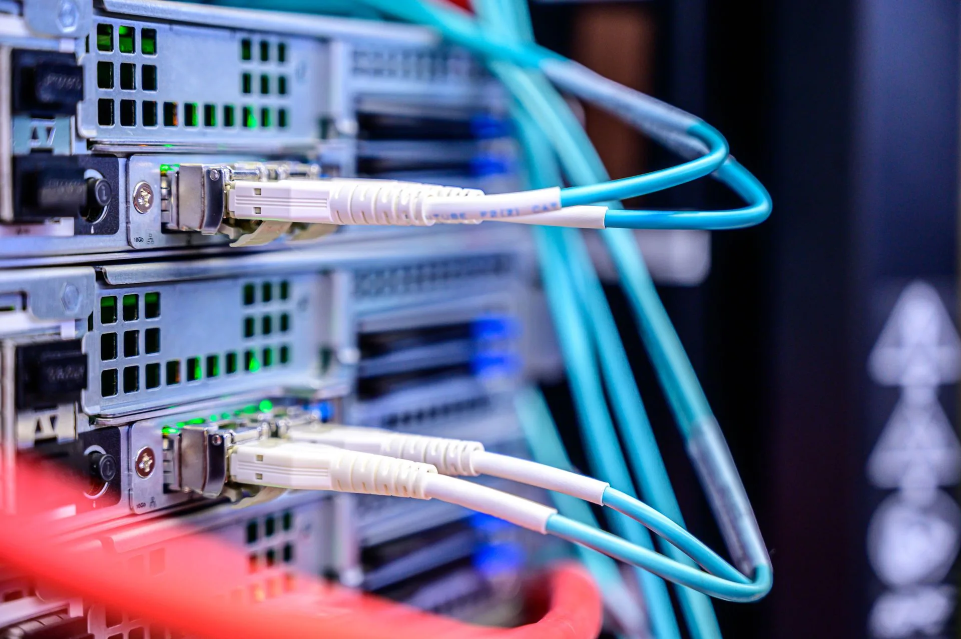 Ethernet cables connected to server ports